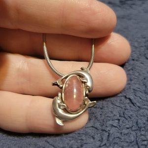 Sterling Silver Rose quartz Dolphin necklace